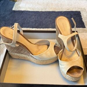 Gucci Women's Beige Suede Wedge Sandals